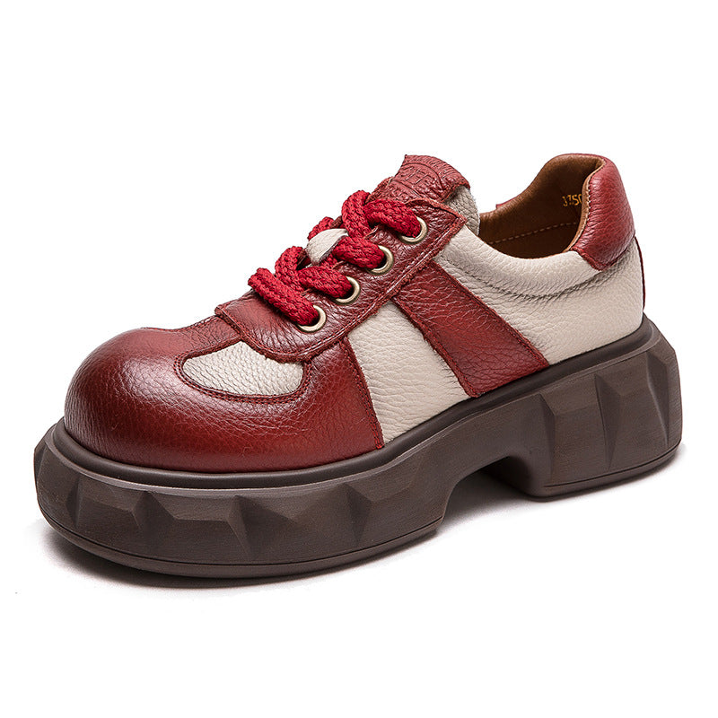 Women Retro Leather Patchwork Casual Shoes-RAIIFY