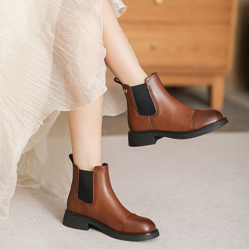 Women Retro Minimalist Leather Casual Boots-RAIIFY