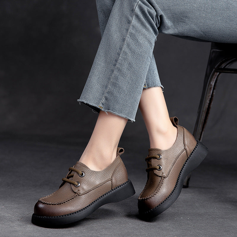 Women Retro Flat Leather Casual Shoes-RAIIFY