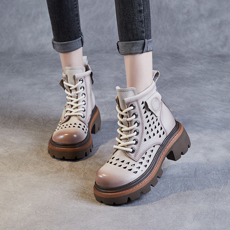 Women Minimalist Hollow Leather Boots-RAIIFY