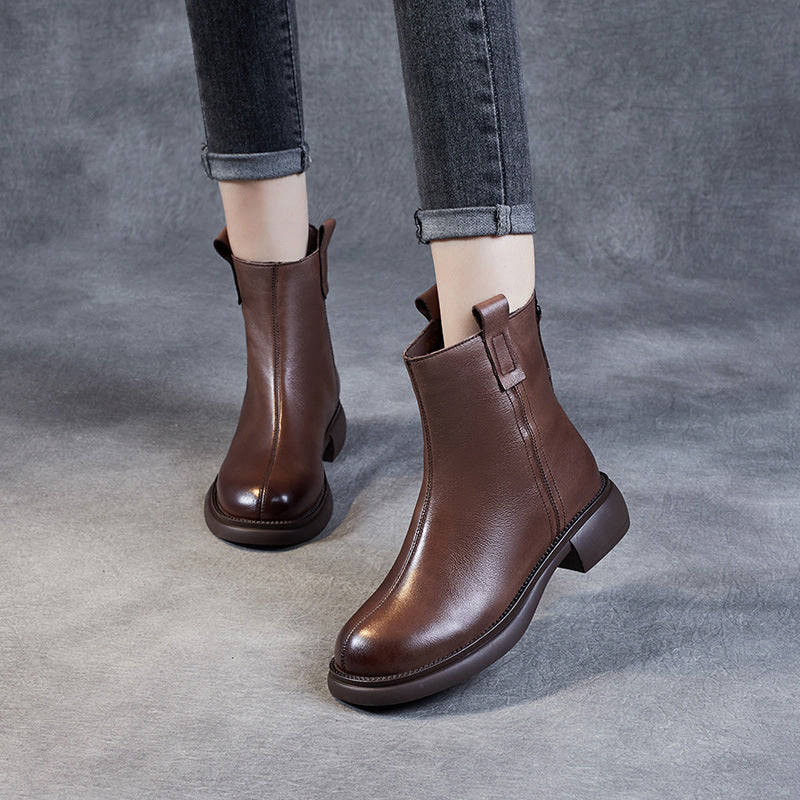 Women Minimalist Retro Soft Leather Casual Boots-RAIIFY