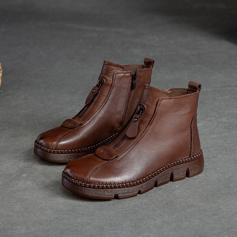 Women Retro Leather Minimalist Flat Casual Boots-RAIIFY