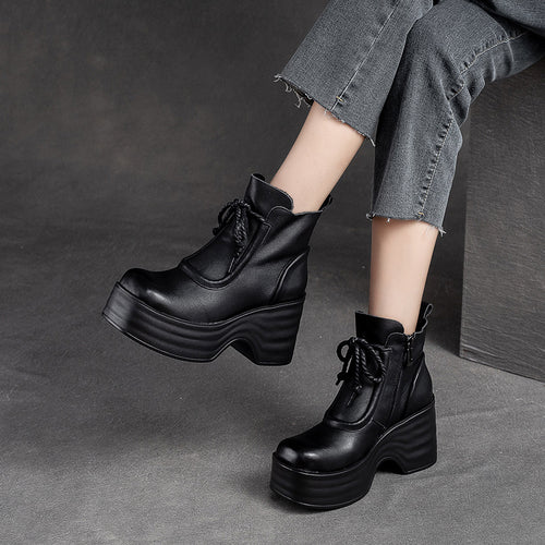 Viviana Faux Leather Chunky Platform Boots (Black)
