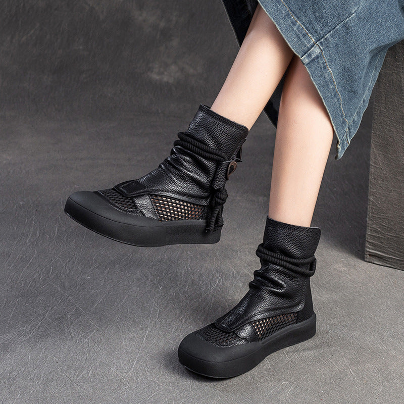 Women Classic Soft Leather Mesh Casual Boots-RAIIFY