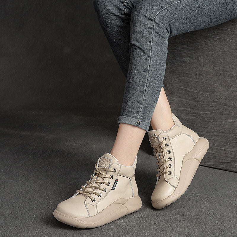 Women Retro Leather Casual Lace Up Ankle Boots-RAIIFY