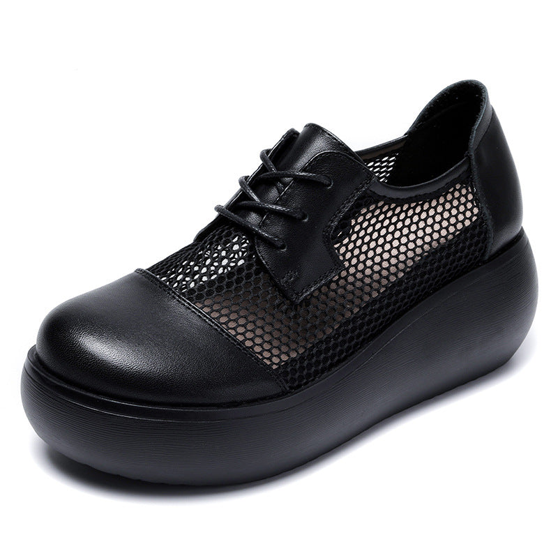 Women Casual Hollow Mesh Leather Platform Shoes-RAIIFY