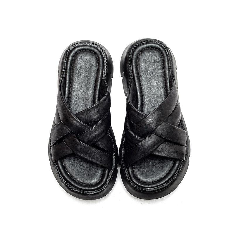 Women Handcraft Leather Summer Casual Sandals Slides-RAIIFY
