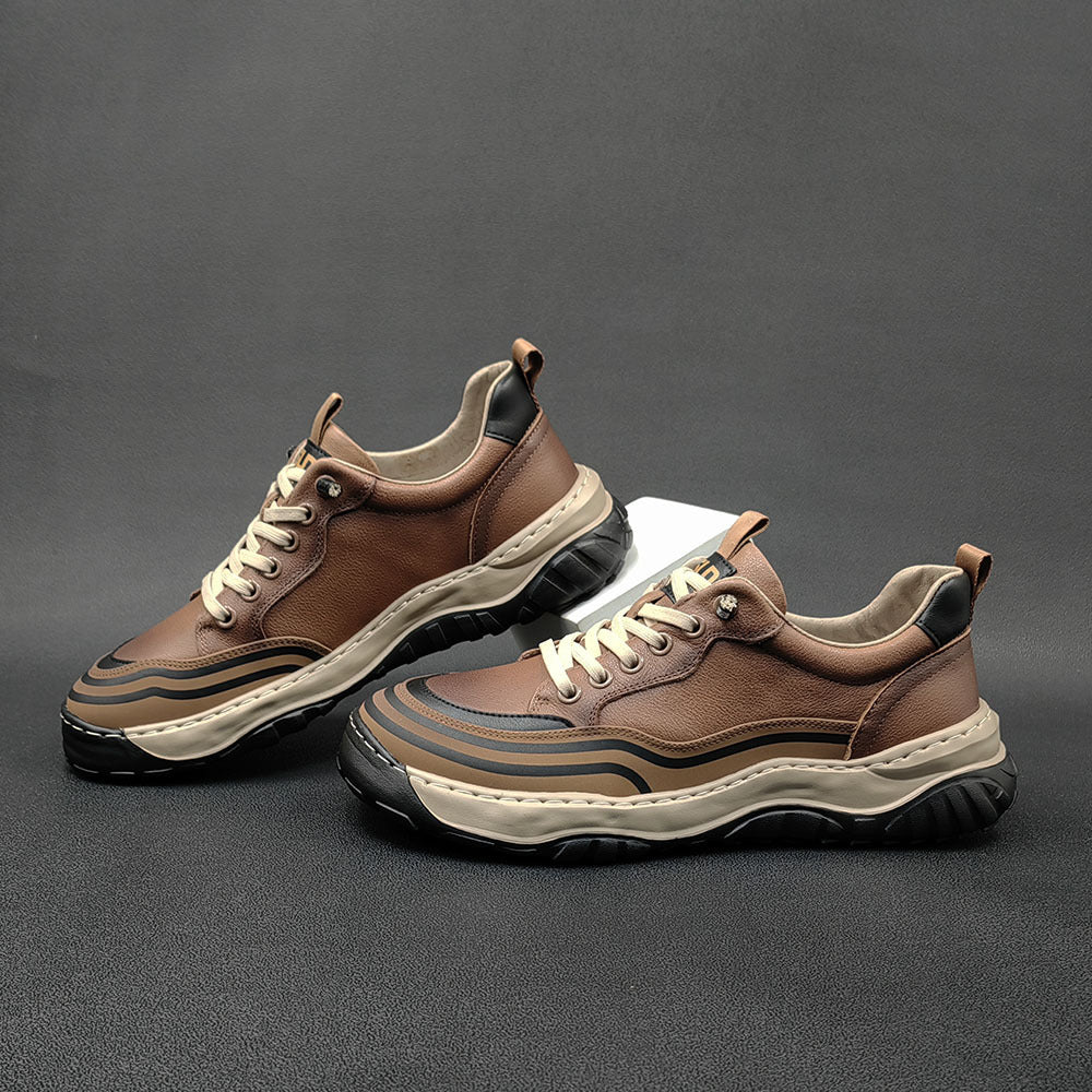 Men Minimalist Patchwork Cowhide Flat Casual Shoes-RAIIFY