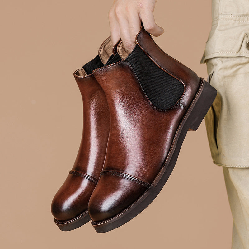 Men Retro Slip-on Soft Leather Ankle Boots-RAIIFY