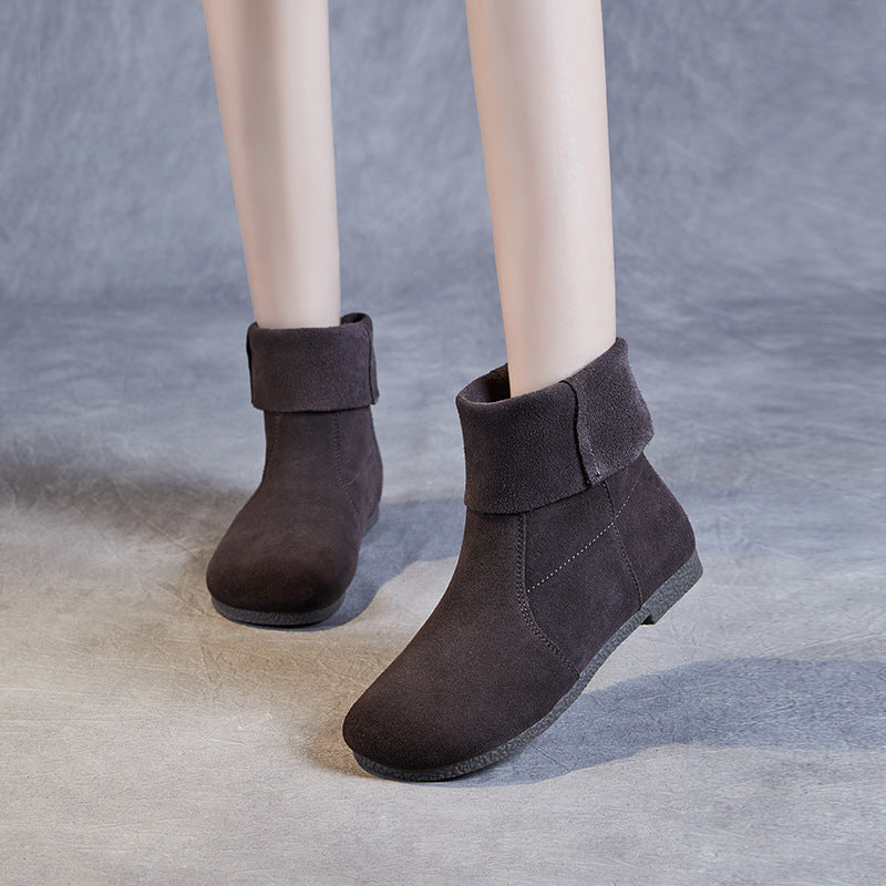Women Minimalist Soft Suede Casual Flat Boots-RAIIFY
