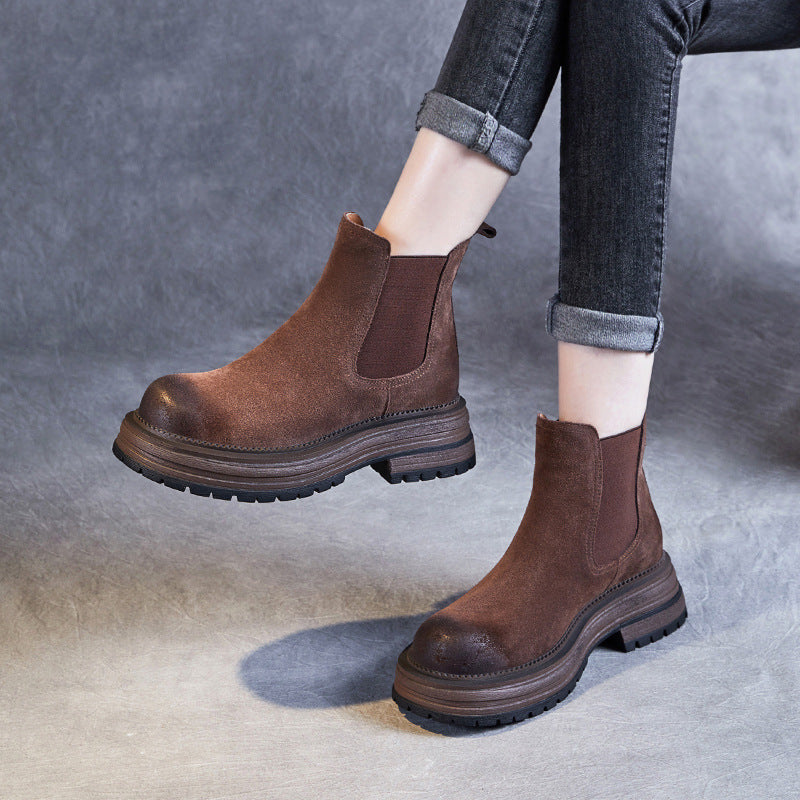 Women Retro Suede Minimalist Thick Soled Boots-RAIIFY