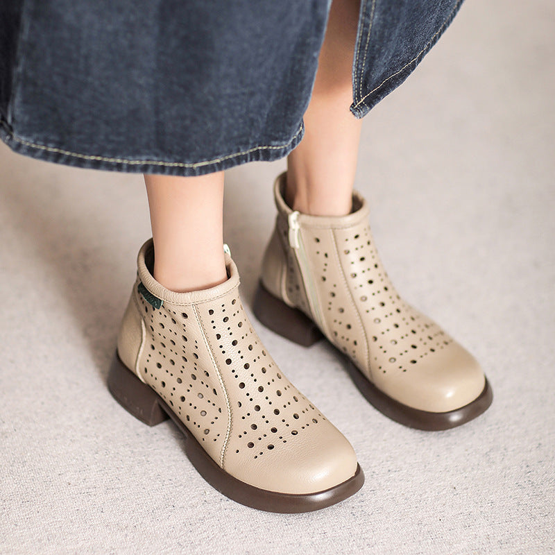 Women Minimalist Hollow Leather Comfort Ankle Boots-RAIIFY