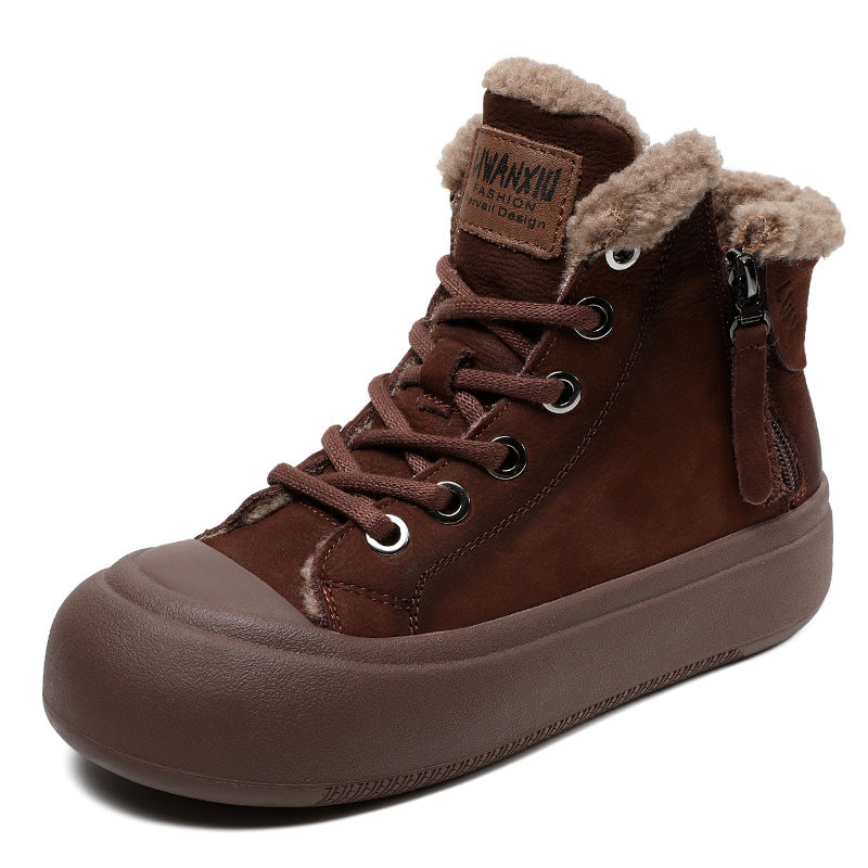 Women Winter Stylish Leather Warm Ankle Boots-RAIIFY