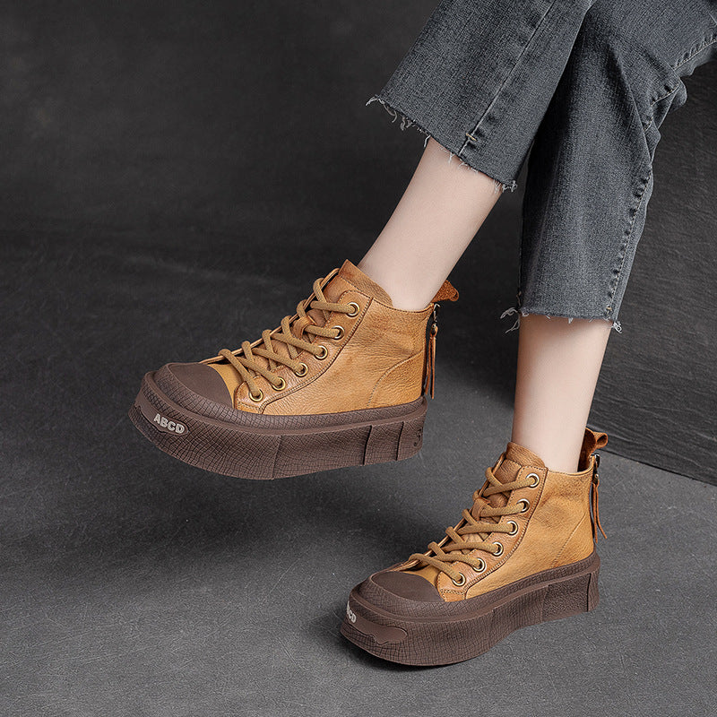 Women Casual Fashion Leather Flat Thick Soled Boots-RAIIFY