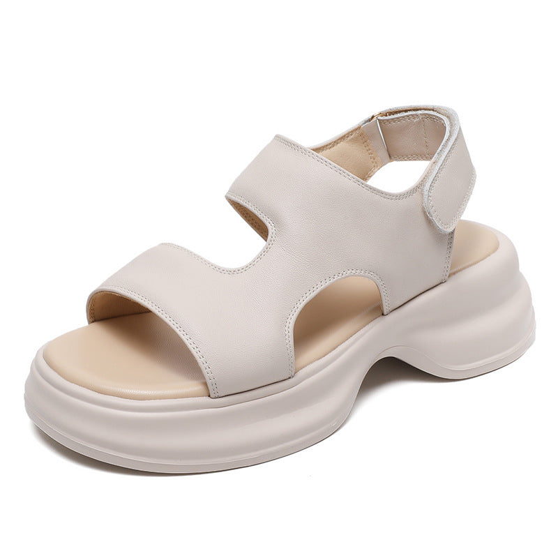 Women Casual Solid Soft Leather Summer Sandals-RAIIFY