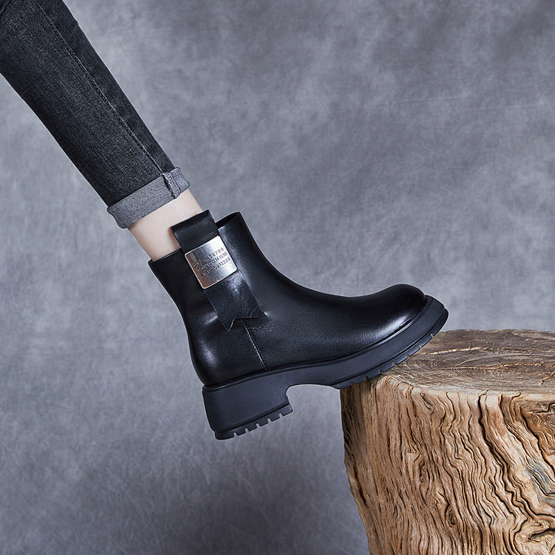 Women Minimalist Fashion Wool Fur Leather Boots-RAIIFY