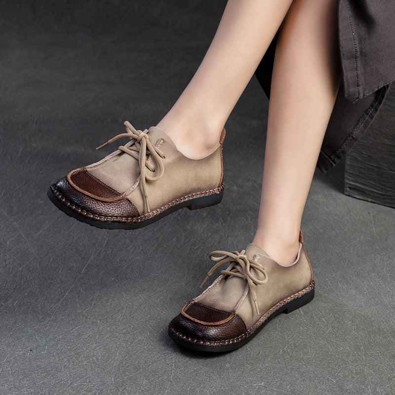 Women Retro Soft Leather Flat Casual Shoes-RAIIFY