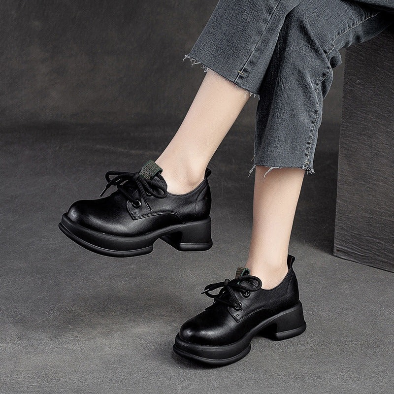 Women Retro Leather Chunky Platform Casual Shoes-RAIIFY