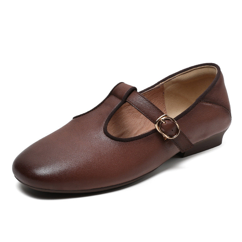 Women Retro Minimalist Leather Buckle Casual Shoes-RAIIFY