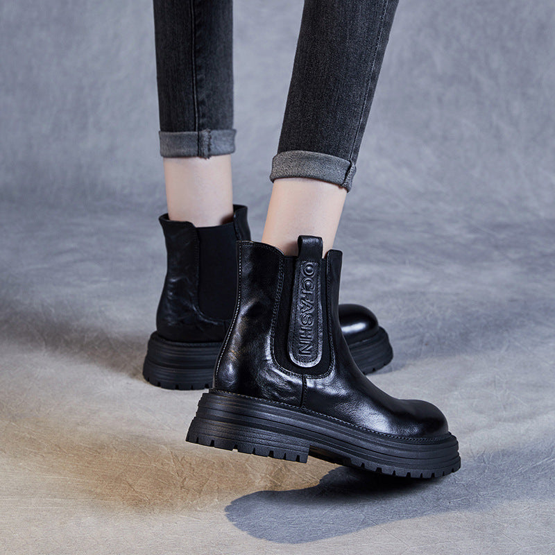 Women Retro Leather Minimalist Ankle Boots-RAIIFY