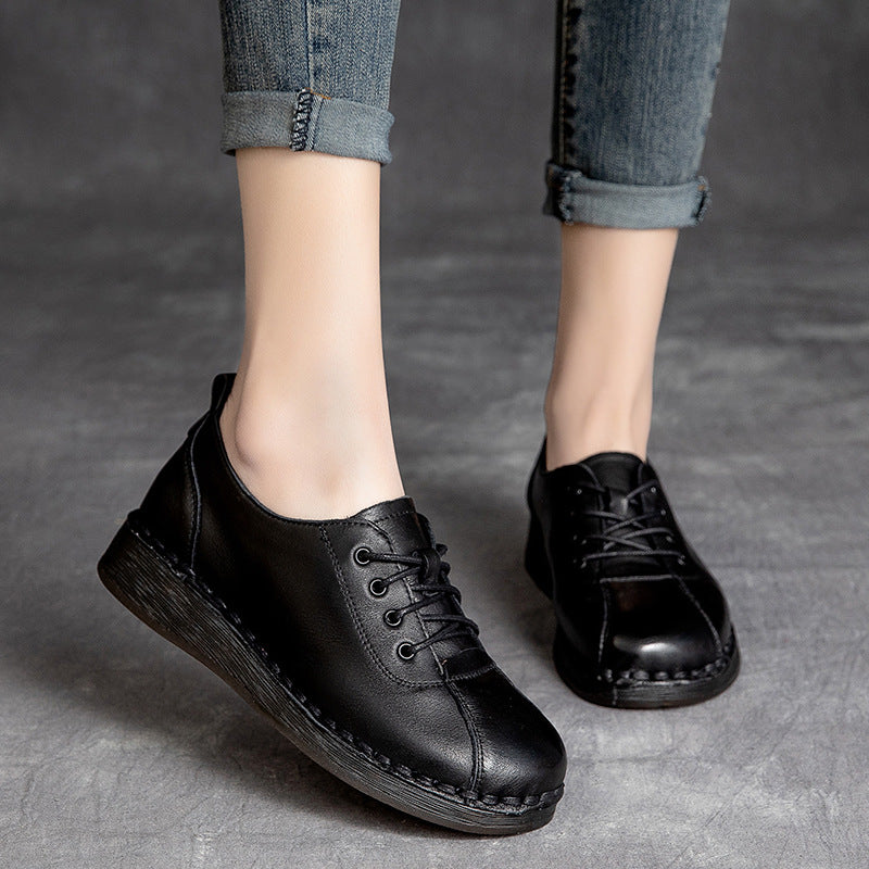 Women Retro Leather Soft Wedge Casual Work Shoes-RAIIFY