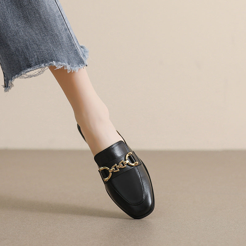 Women Casual Chain Flat Mules Shoes-RAIIFY