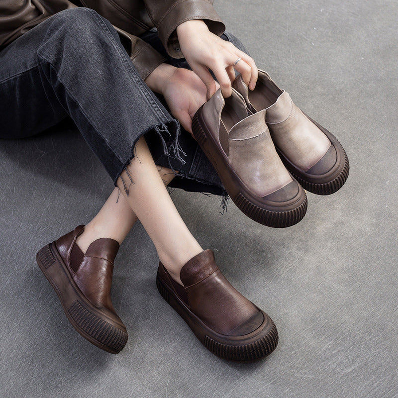 Women Retro Minimalist Leather Flat Casual Shoes-RAIIFY