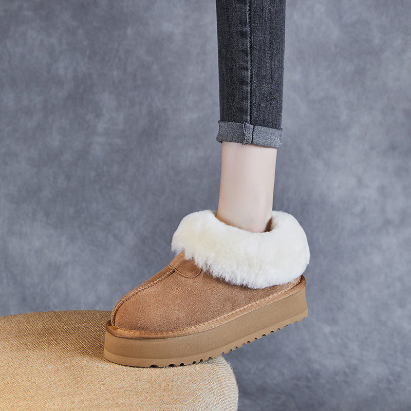 Women Winter Suede Woolen Flat Thick Soled Casual Shoes-RAIIFY