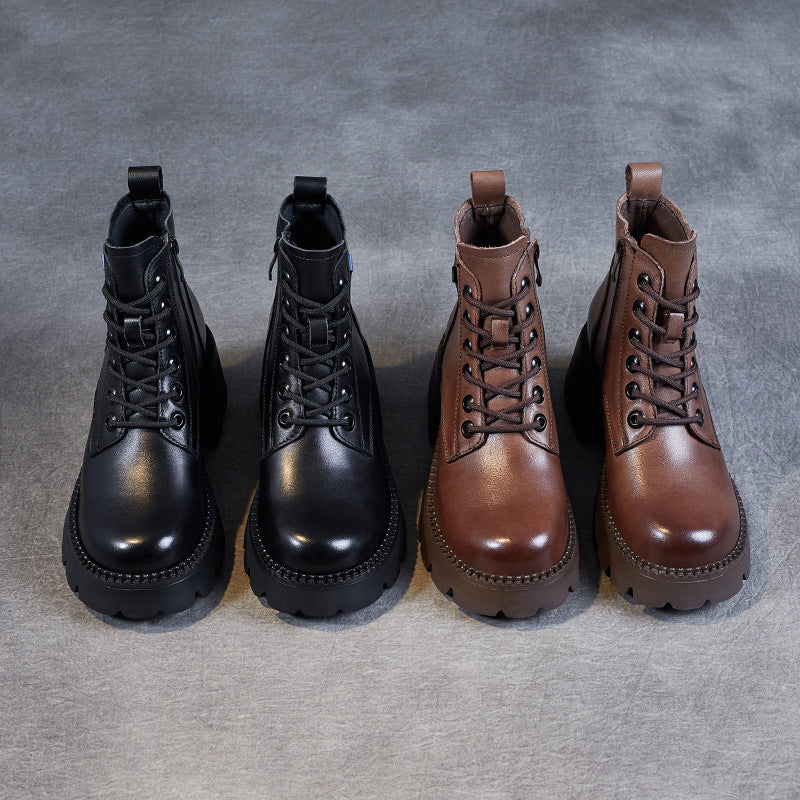Women Retro Casual Soft Leather Platform Boots-RAIIFY