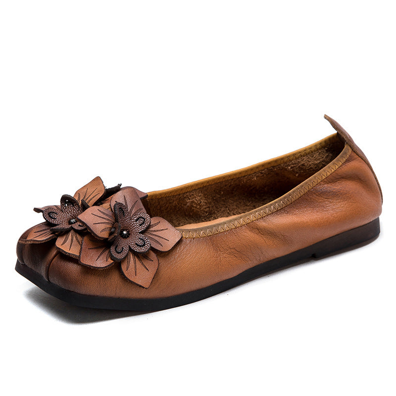 Women Retro Leather Comfort Soft Flats-RAIIFY