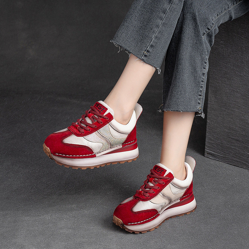 Women Stylish Leather Patchwork Casual Sneakers-RAIIFY