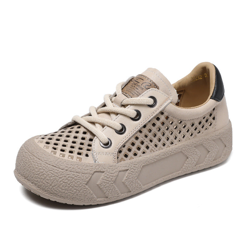 Women Stylish Hollow Leather Thick Soled Casual Shoes-RAIIFY