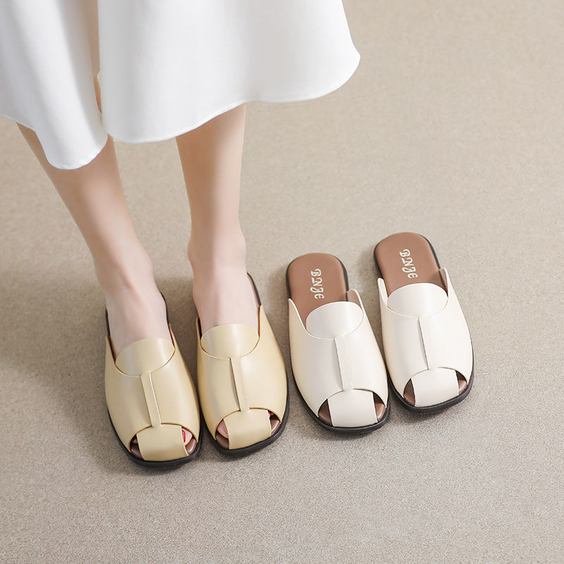 Women Retro Casual Leather Summer Slides-RAIIFY