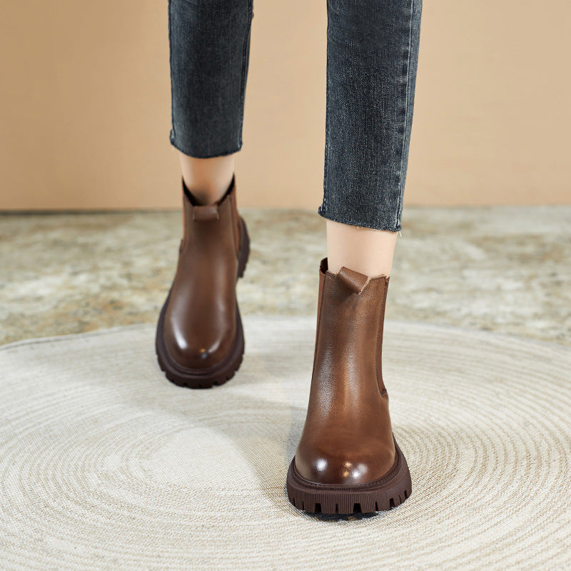 Women Retro Figured Leather Patchwork Casual Boots-RAIIFY