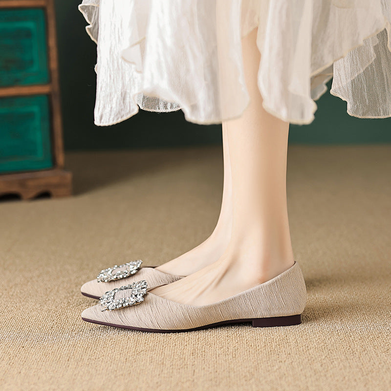 Women Summer Fashion Crystal Pointed Toe Flats-RAIIFY