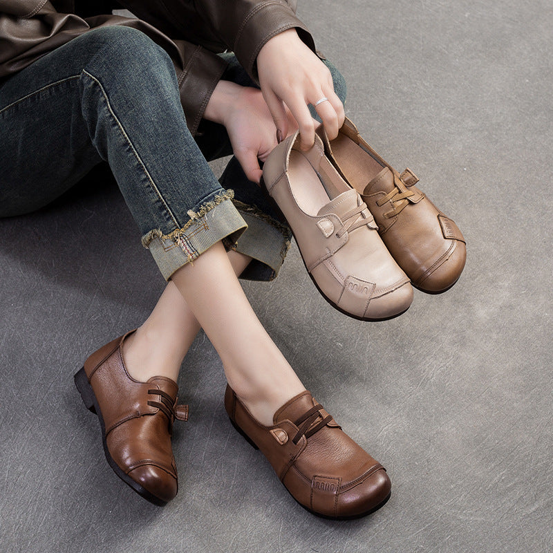 Women Retro Minimalist Leather Soft Flat Casual Shoes-RAIIFY