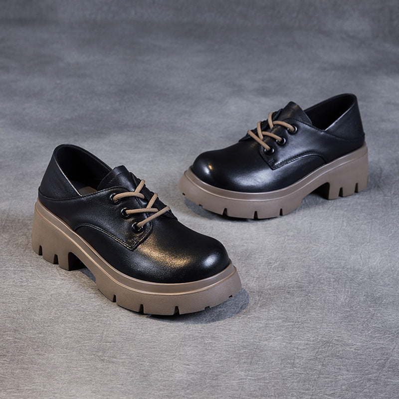 Women Retro Cowhide Leather Wedge Casual Shoes-RAIIFY