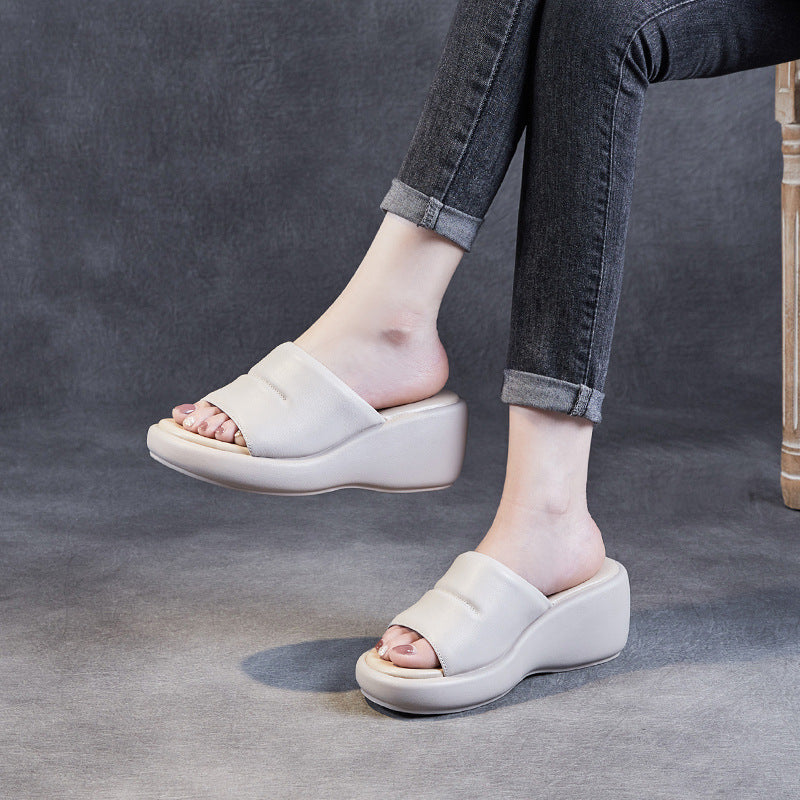 Women Summer Casual Minimalist Leather Wedge Sandals-RAIIFY