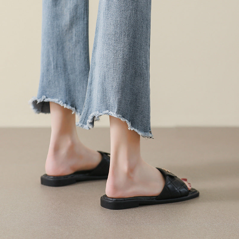Women Stylish Casual Soft Leather Flat Slides-RAIIFY