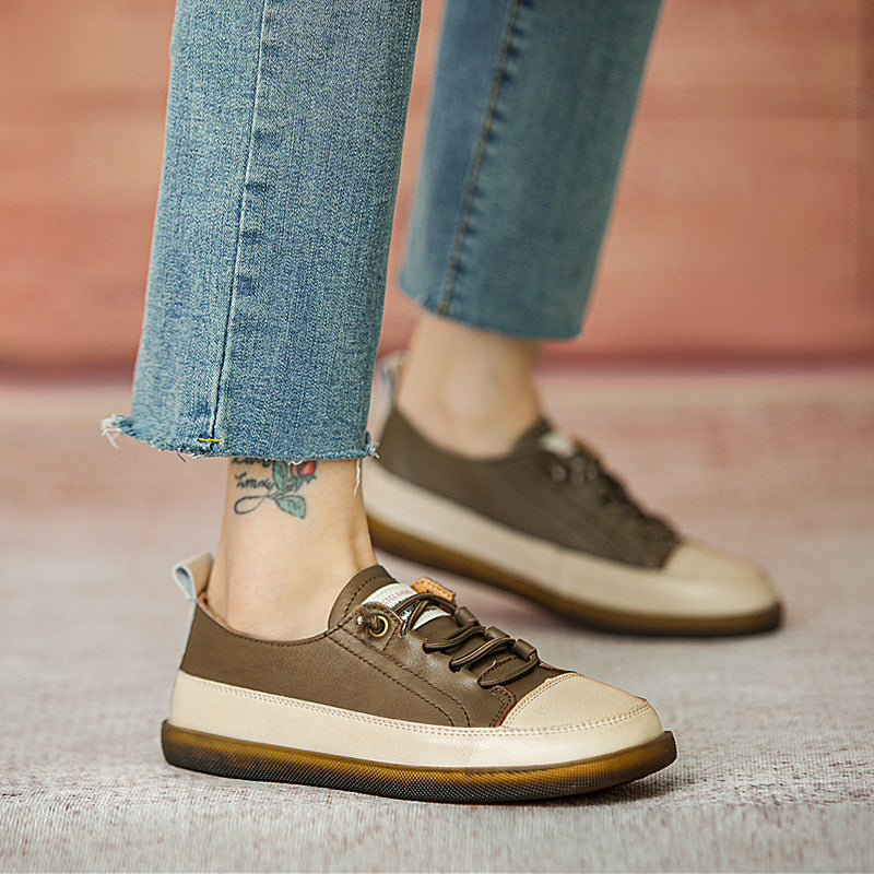 Women Leather Color Matching Soft Casual Shoes-RAIIFY