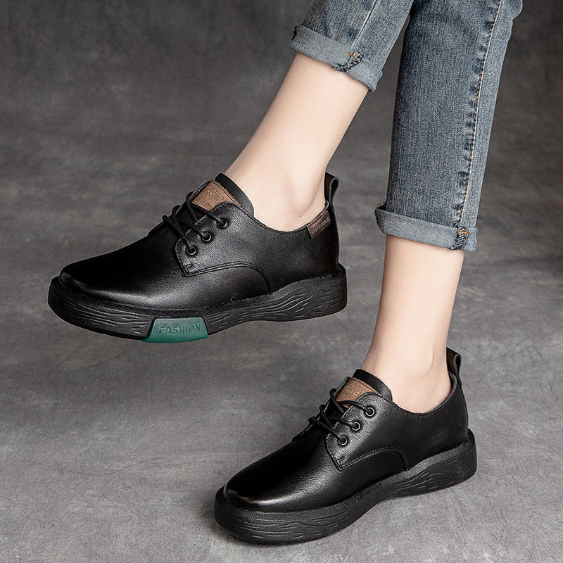 Women Classic Soft Leather Flat Casual Shoes-RAIIFY