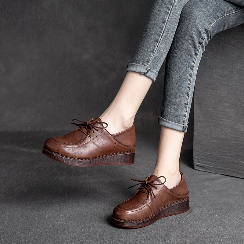 Women Soft Leather Retro Solid Casual Shoes-RAIIFY