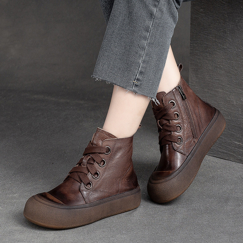 Women Autumn New Trendy Retro Leather Boots-RAIIFY