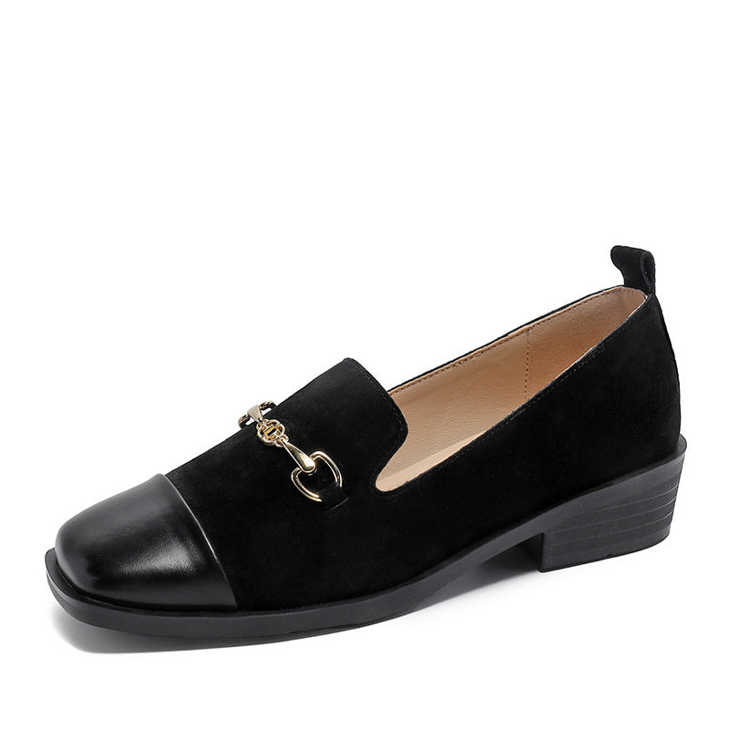 Women Retro Leather Square Head Casual Loafers-RAIIFY