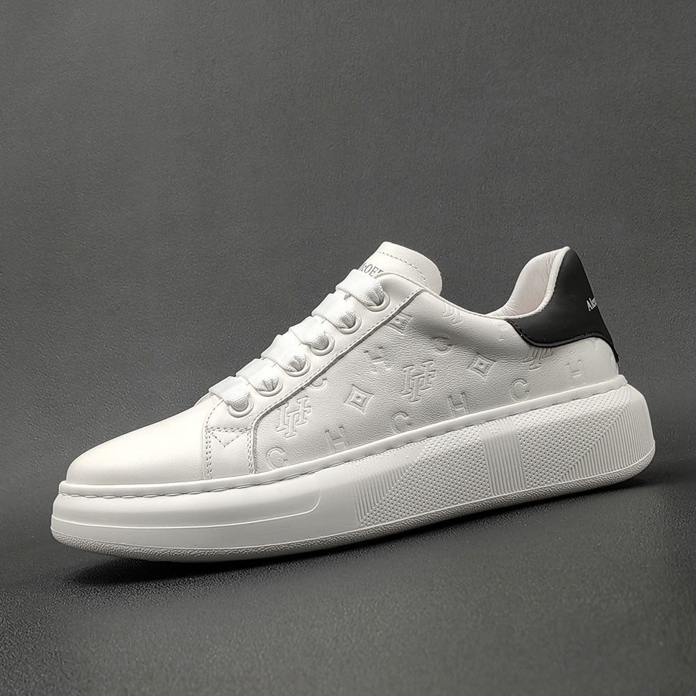 Men Fashion Embossed Leather Flat Casual Sneakers-RAIIFY