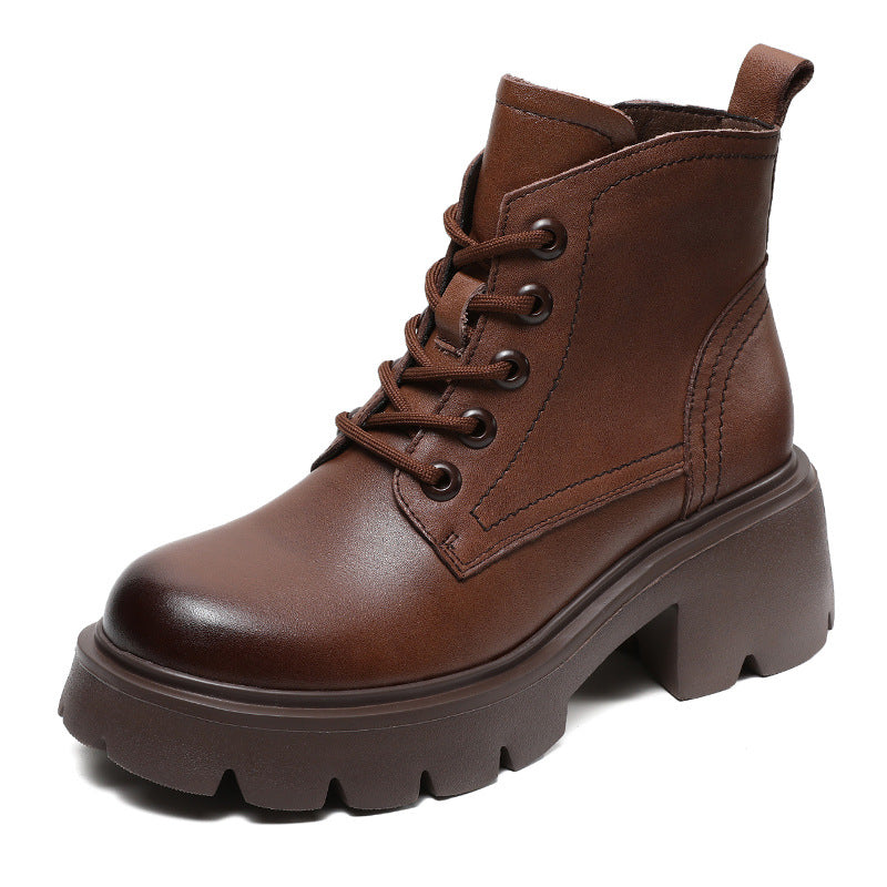 Women Classic Soft Leather Chunky Platform Boots-RAIIFY