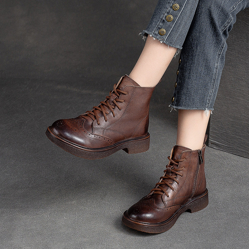 Women Vintage Patchwork Leather Comfort Boots-RAIIFY