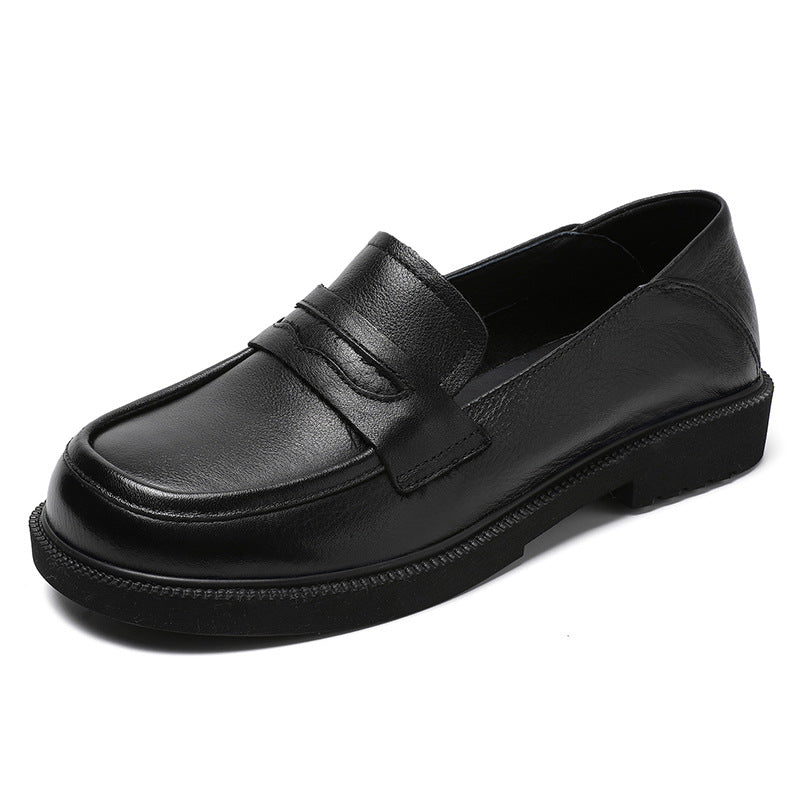 Women Minimalist Leather Soft Flat Casual Black Loafers-RAIIFY