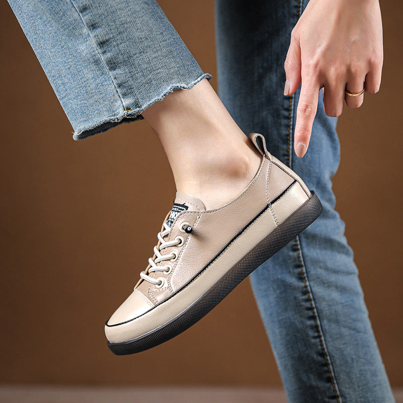 Women Fashion Leather Flat Casual Shoes-RAIIFY