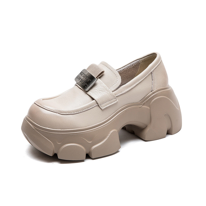 Women Minimalist Leather Chunky Platform Loafers-RAIIFY